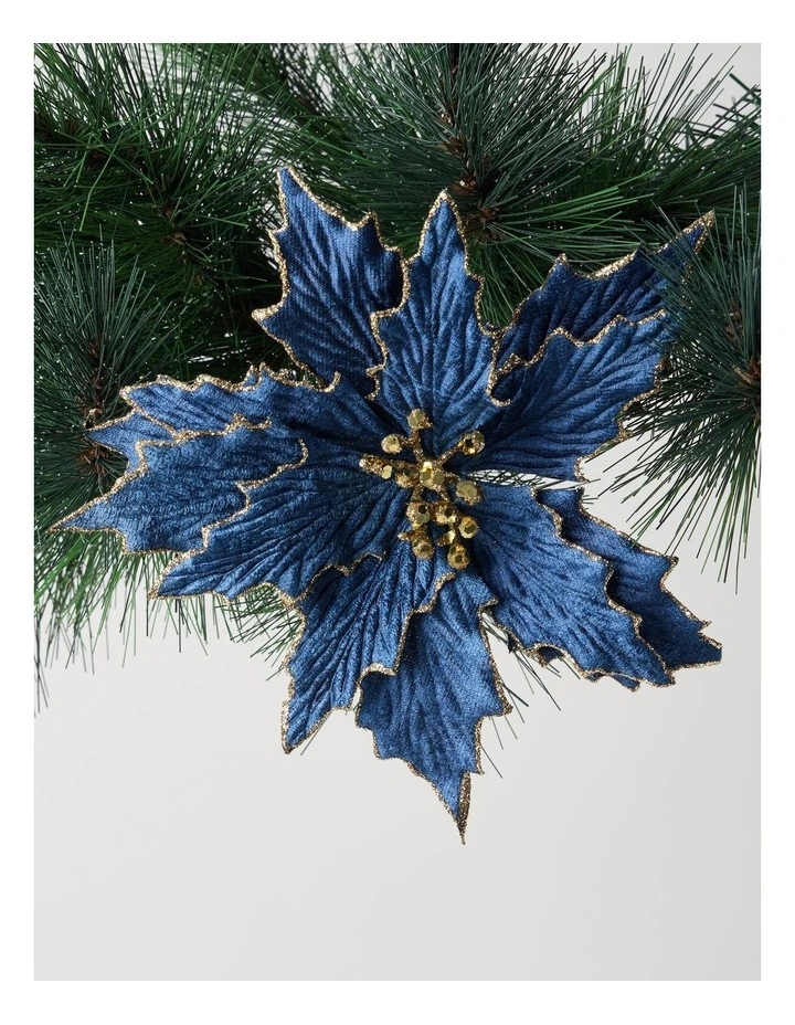 Luxe Christmas Fabric Poinsettia Clip 23cm in Navy image 1