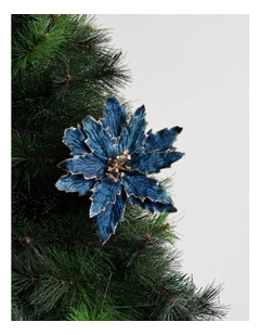 Luxe Christmas Fabric Poinsettia Clip 23cm in Navy