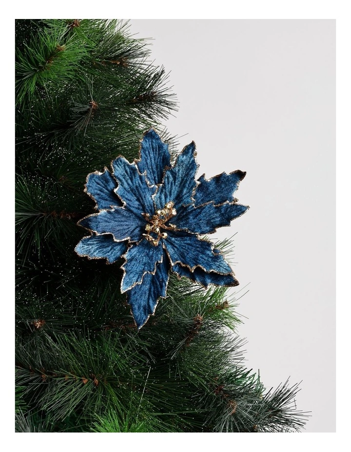 Luxe Christmas Fabric Poinsettia Clip 23cm in Navy image 1