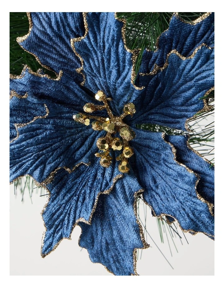 Luxe Christmas Fabric Poinsettia Clip 23cm in Navy image 2