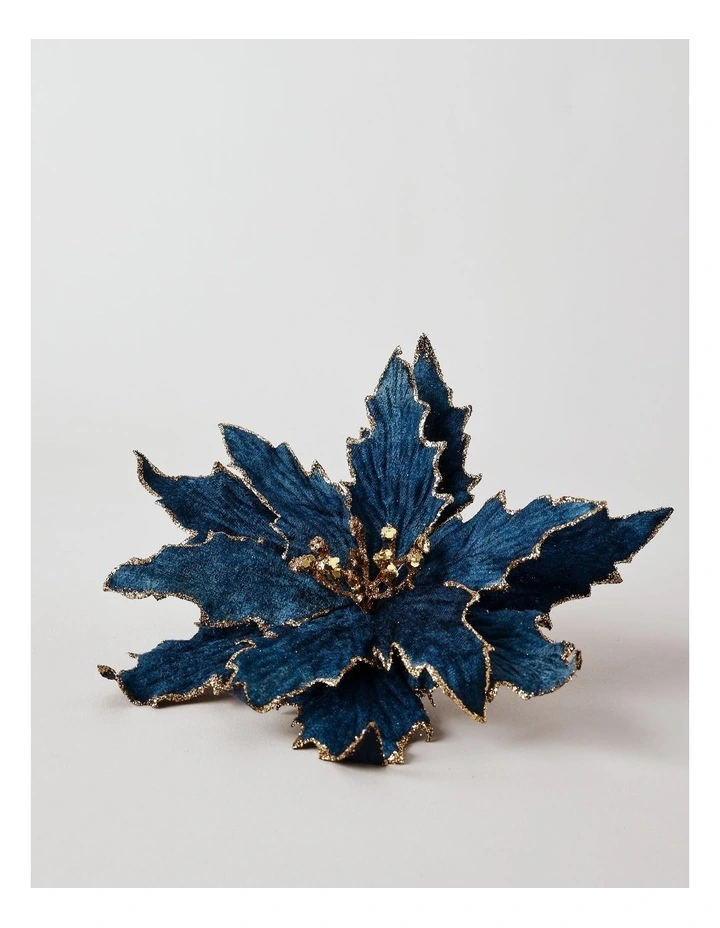 Luxe Christmas Fabric Poinsettia Clip 23cm in Navy image 2