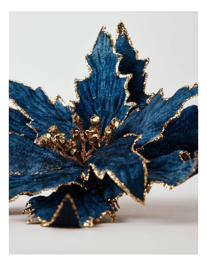 Luxe Christmas Fabric Poinsettia Clip 23cm in Navy image 4