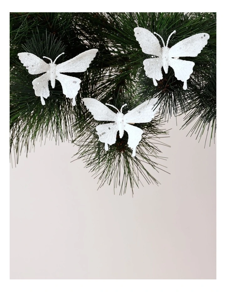 Luxe Christmas 6pk Petite Glitter Butterfly Clips 10cm in White image 2