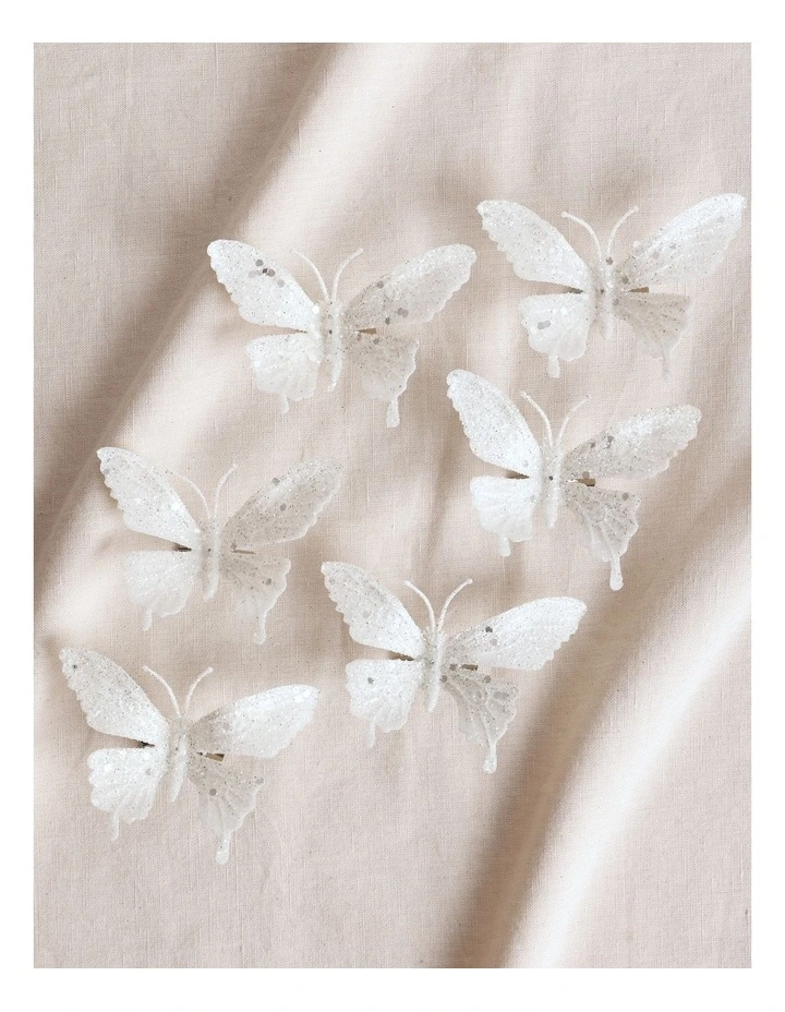 Luxe Christmas 6pk Petite Glitter Butterfly Clips 10cm in White image 3