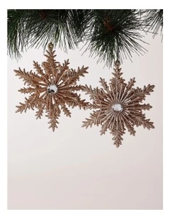 Luxe Christmas Plastic Snowflake with Gem Ornament 2pk 14cm in Champagne