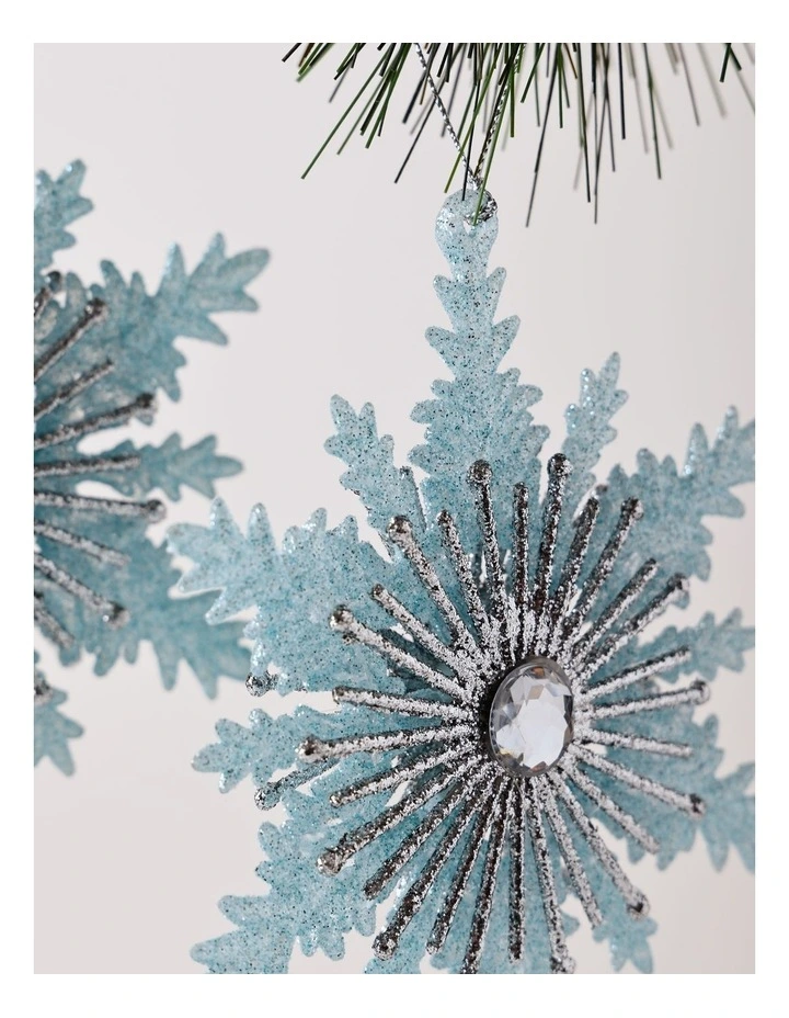 Luxe Christmas Plastic Snowflake with Gem Ornament 2pk 14cm in Pale Blue image 2