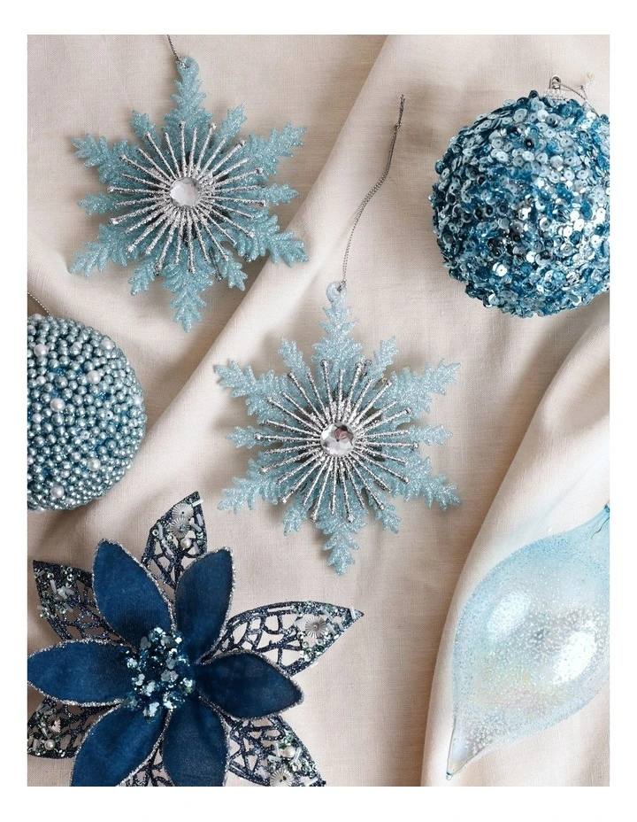 Luxe Christmas Plastic Snowflake with Gem Ornament 2pk 14cm in Pale Blue image 3