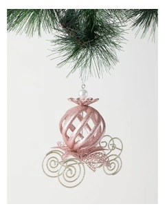 Luxe Christmas Plastic Glittered Carriage Ornament 13cm in Rose Gold