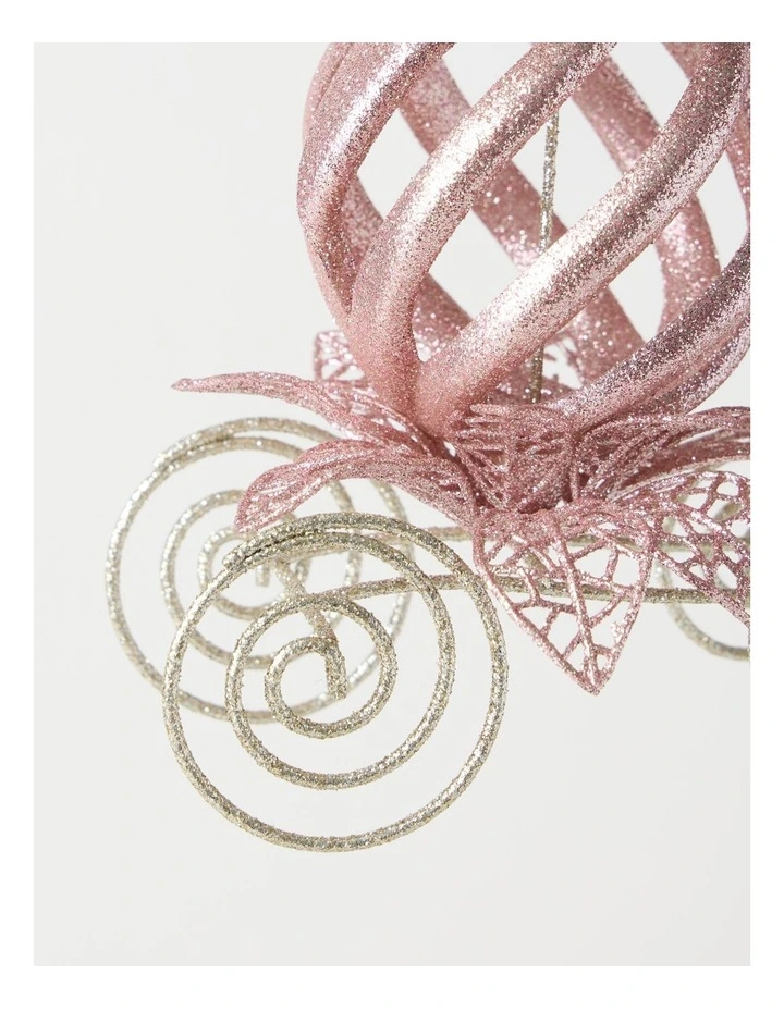 Luxe Christmas Plastic Glittered Carriage Ornament 13cm in Rose Gold image 2