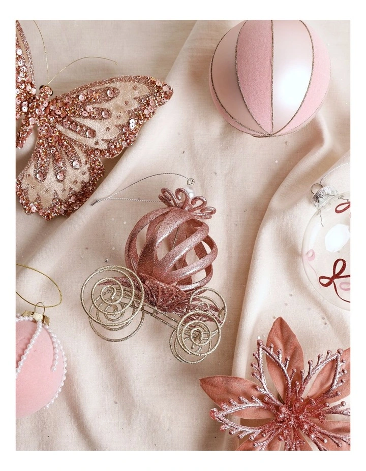 Luxe Christmas Plastic Glittered Carriage Ornament 13cm in Rose Gold image 4
