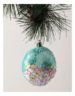 Candyland Christmas Plastic Sprinkle Doughnut Ornament 9cm in Blue