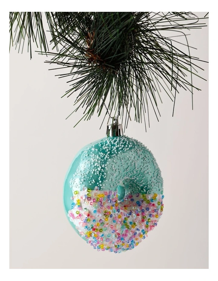 Candyland Christmas Plastic Sprinkle Doughnut Ornament 9cm in Blue image 1