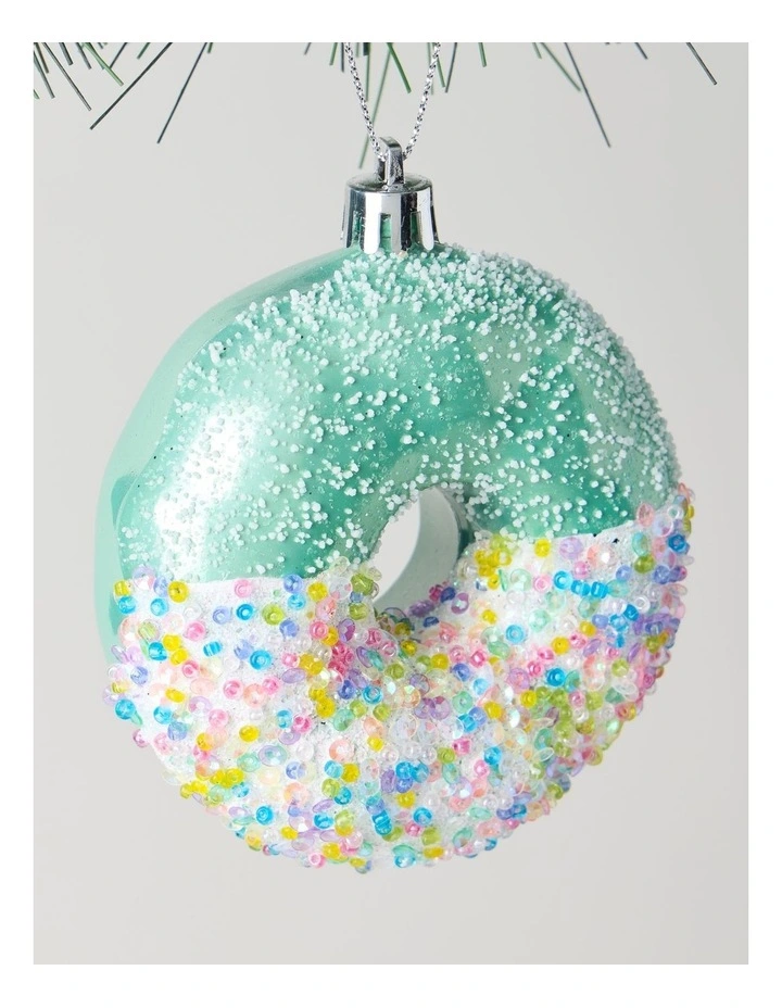 Nostalgia Christmas Plastic Sprinkle Doughnut Ornament 9cm in Blue image 2