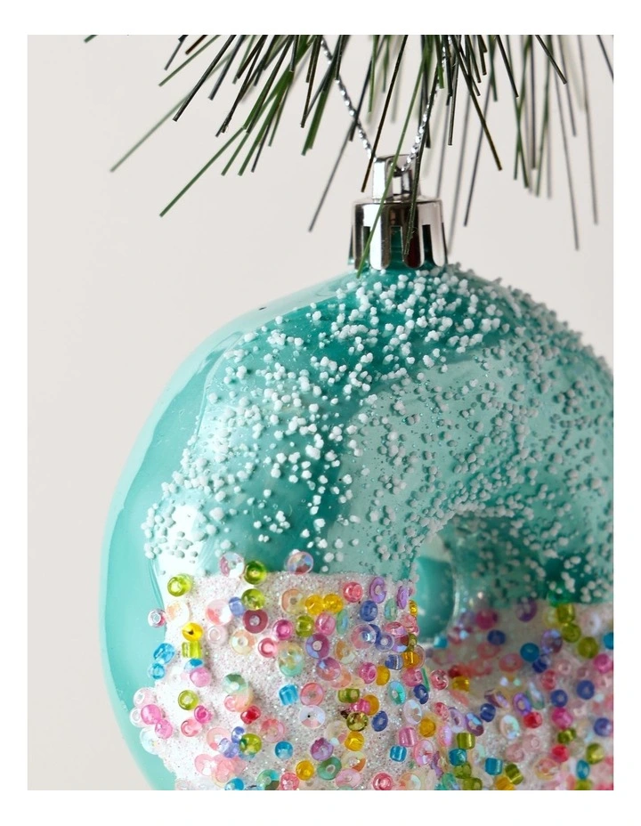 Candyland Christmas Plastic Sprinkle Doughnut Ornament 9cm in Blue image 2