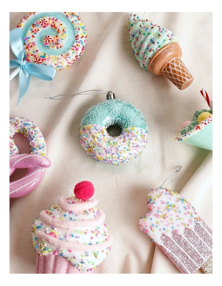 Candyland Christmas Plastic Sprinkle Doughnut Ornament 9cm in Blue image 3