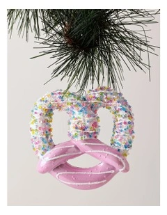 Candyland Christmas Plastic Pretzel Ornament 9cm in Pink
