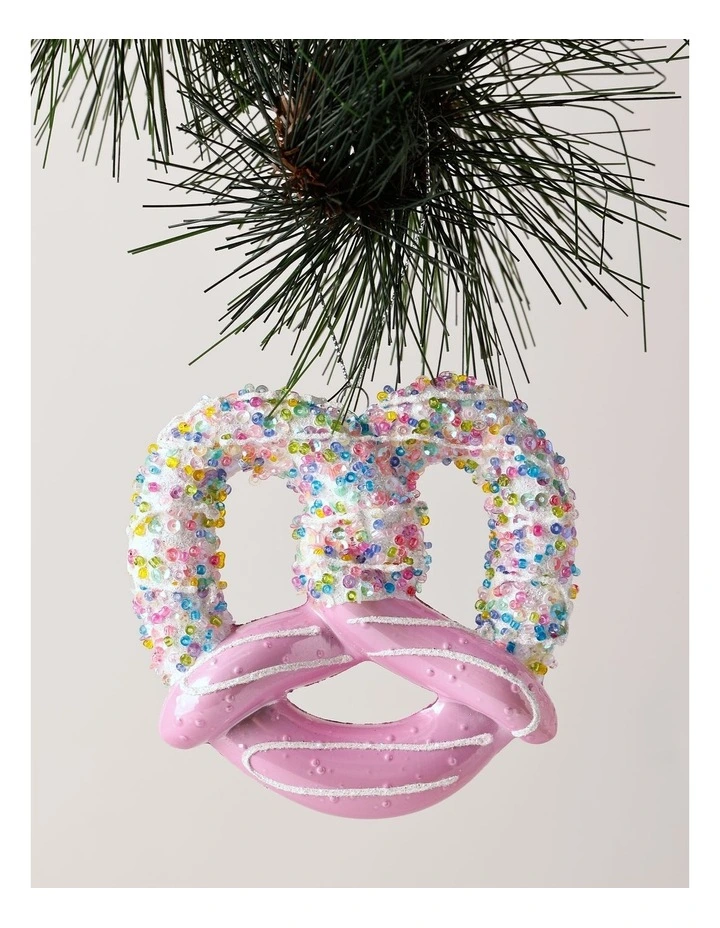 Candyland Christmas Plastic Pretzel Ornament 9cm in Pink image 1