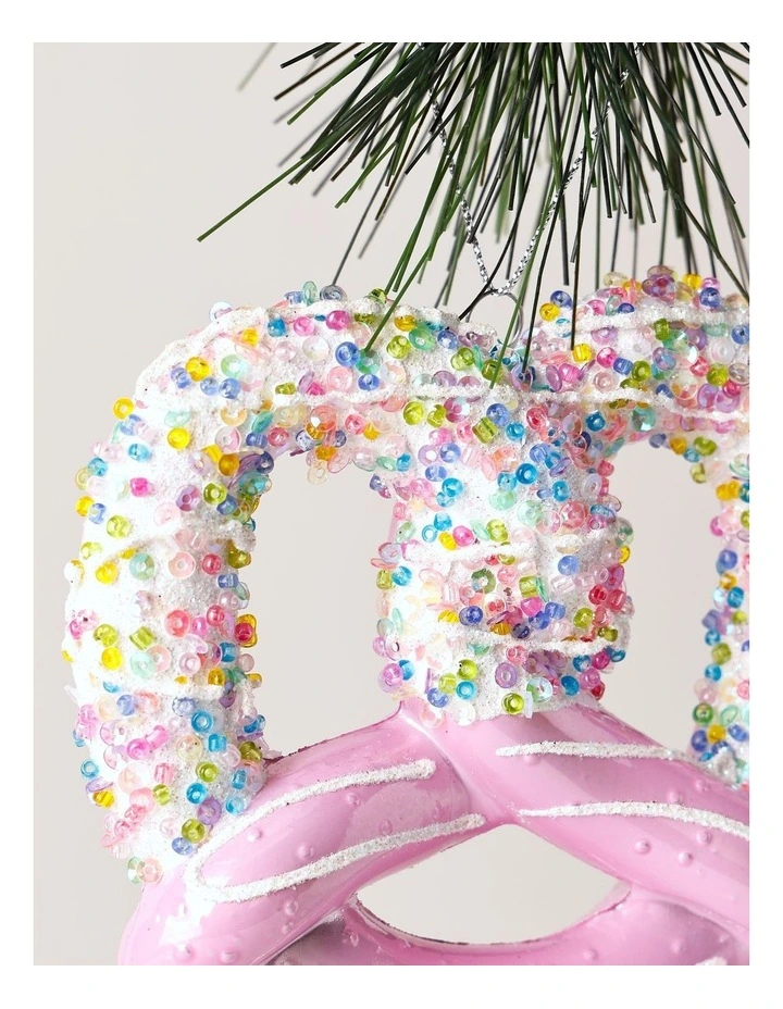 Candyland Christmas Plastic Pretzel Ornament 9cm in Pink image 2
