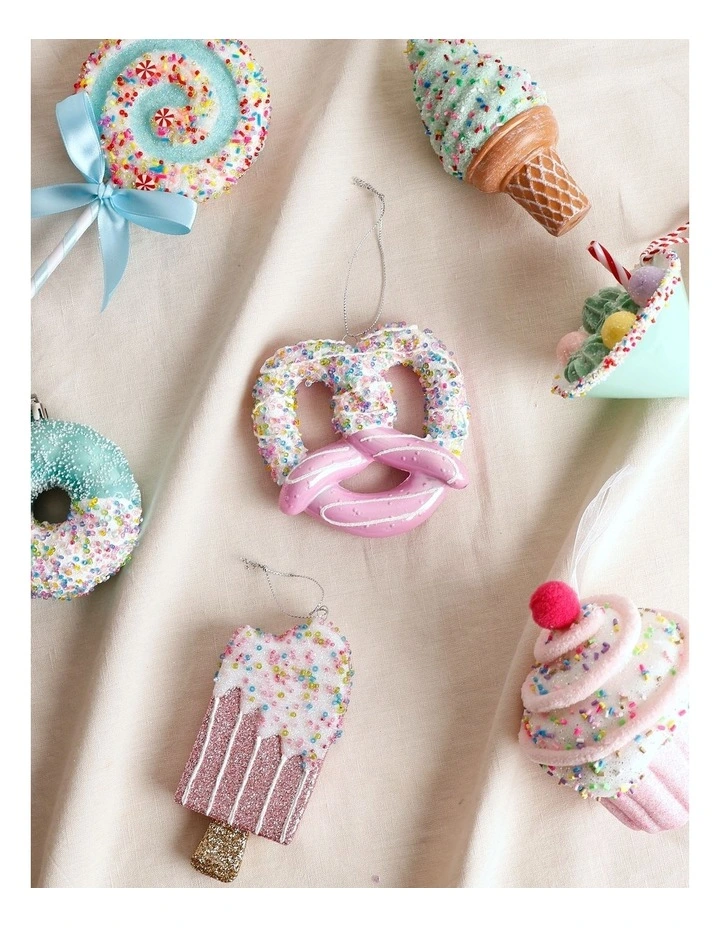 Candyland Christmas Plastic Pretzel Ornament 9cm in Pink image 3