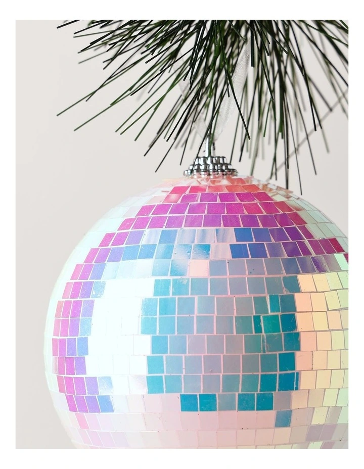 Candyland Christmas Plastic Disco Ball Ornament 10cm in White image 2