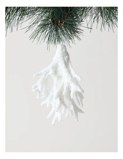 Eucalyptus Christmas Plastic Glitter Coral Ornament 18cm in White