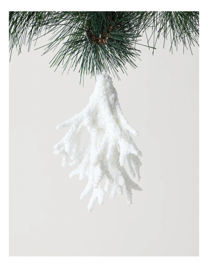 Eucalyptus Christmas Plastic Glitter Coral Ornament 18cm in White image 1