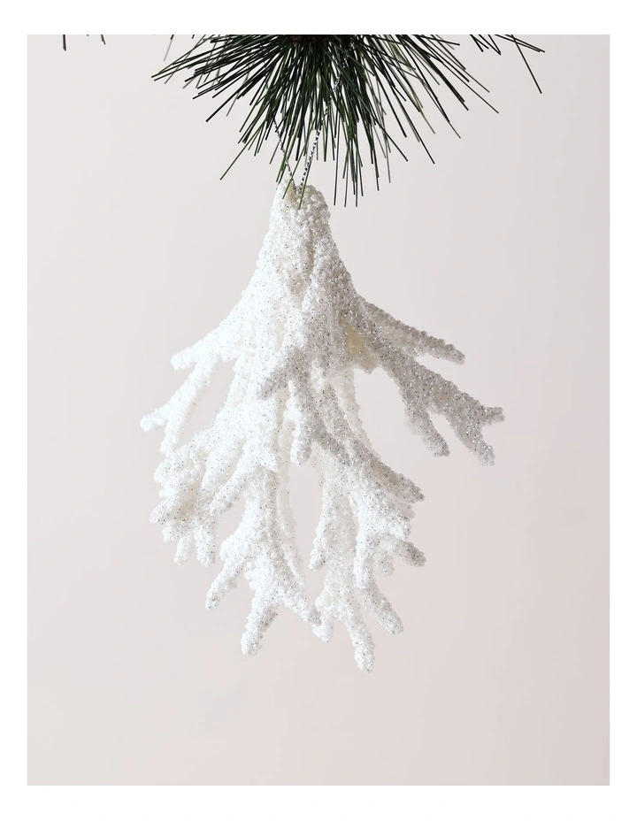 Eucalyptus Christmas Plastic Glitter Coral Ornament 18cm in White image 1
