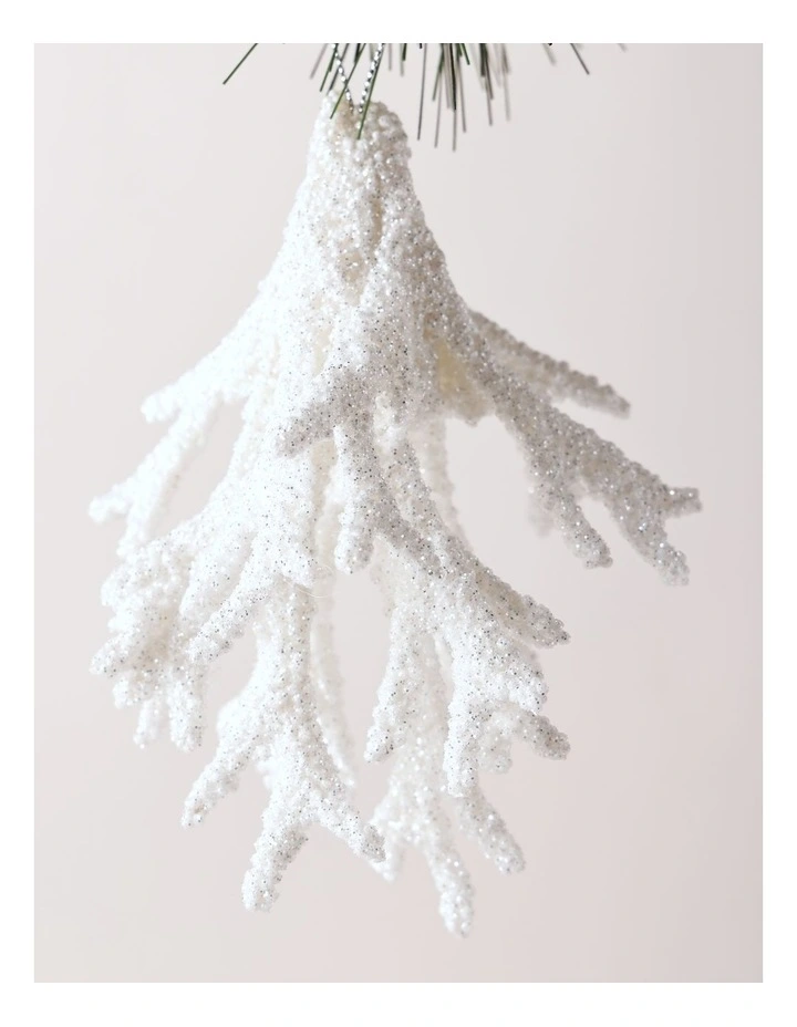 Eucalyptus Christmas Plastic Glitter Coral Ornament 18cm in White image 2