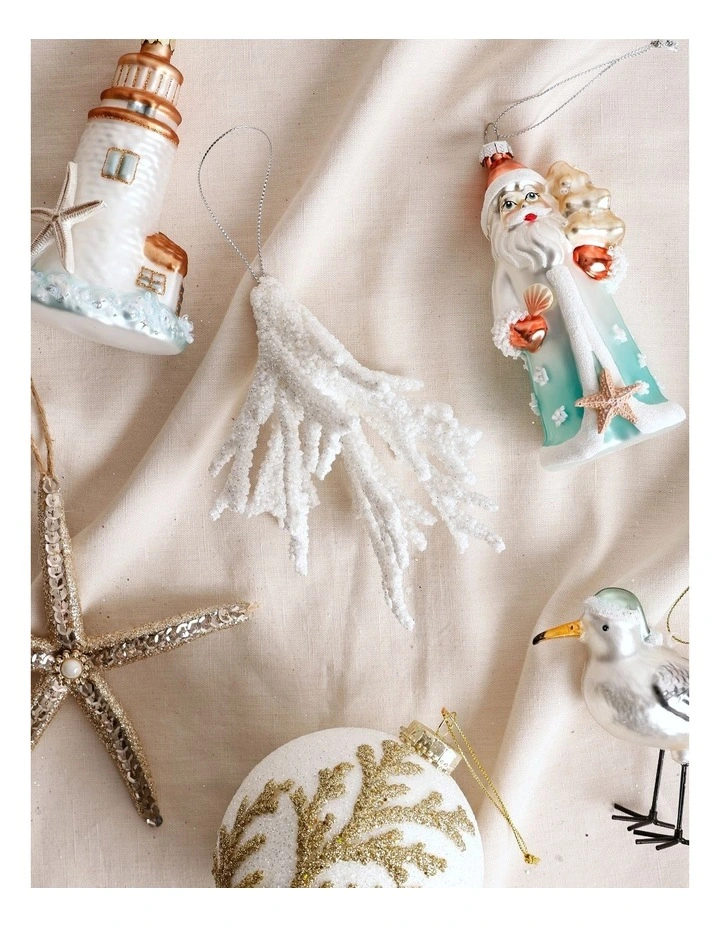 Eucalyptus Christmas Plastic Glitter Coral Ornament 18cm in White image 4