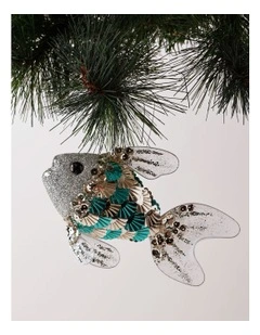 Eucalyptus Christmas Plastic Sequin Fish Ornament 11cm in Blue