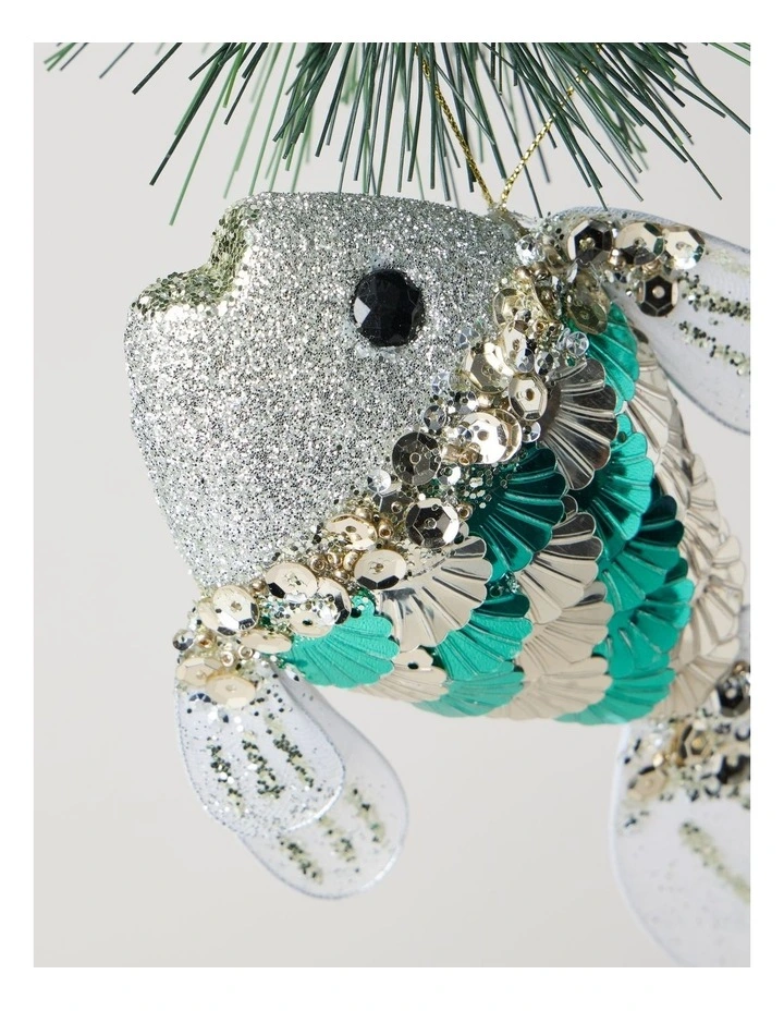 Eucalyptus Christmas Plastic Sequin Fish Ornament 11cm in Blue image 2