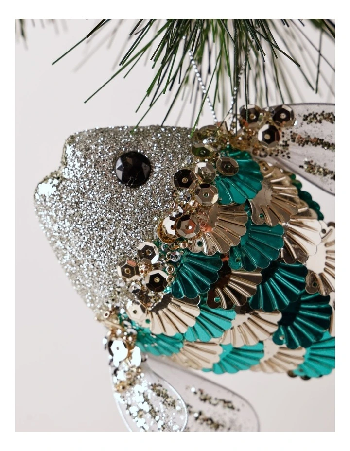 Eucalyptus Christmas Plastic Sequin Fish Ornament 11cm in Blue image 2
