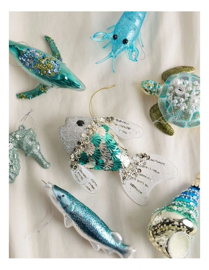 Eucalyptus Christmas Plastic Sequin Fish Ornament 11cm in Blue image 3