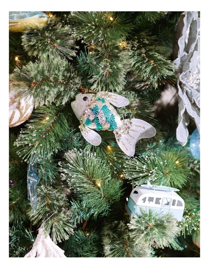 Eucalyptus Christmas Plastic Sequin Fish Ornament 11cm in Blue image 3