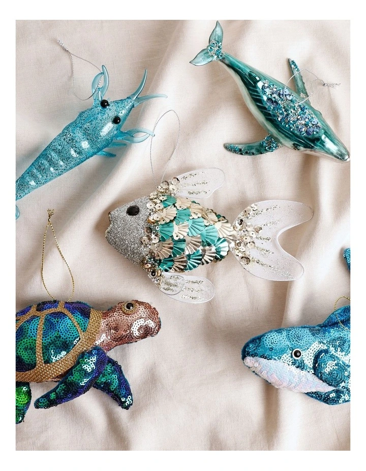 Eucalyptus Christmas Plastic Sequin Fish Ornament 11cm in Blue image 4