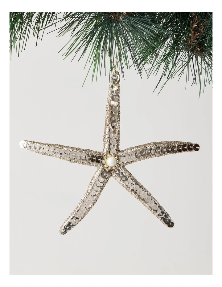 Eucalyptus Christmas Plastic Starfish Ornament 14cm in Gold image 1