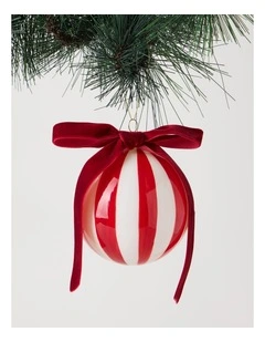 Heirloom Christmas Glass Vintage Stripe Bauble 10cm in Red/White