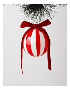 Heirloom Christmas Glass Vintage Stripe Bauble 10cm in Red/White