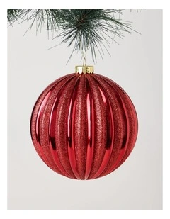 Heirloom Christmas Glitter Stripe Oversized Bauble 15cm in Red