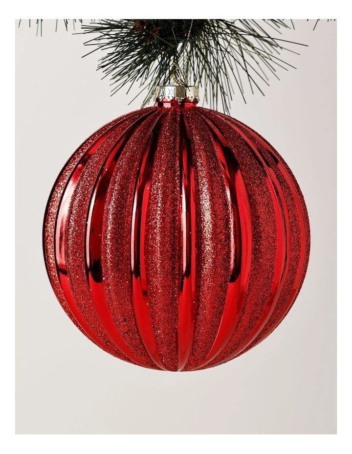 Heirloom Christmas Glitter Stripe Oversized Bauble 15cm in Red image 1