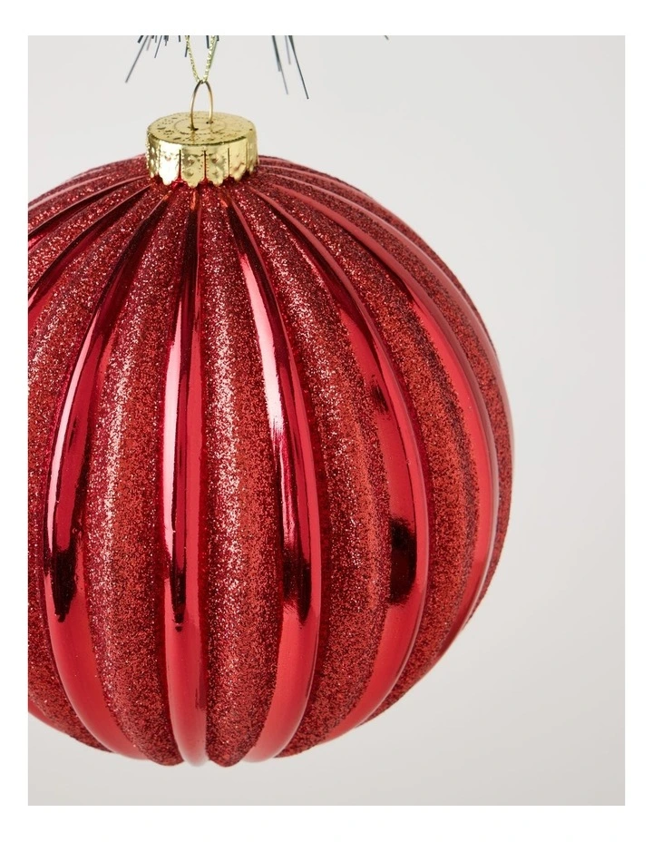 Heirloom Christmas Glitter Stripe Oversized Bauble 15cm in Red image 2