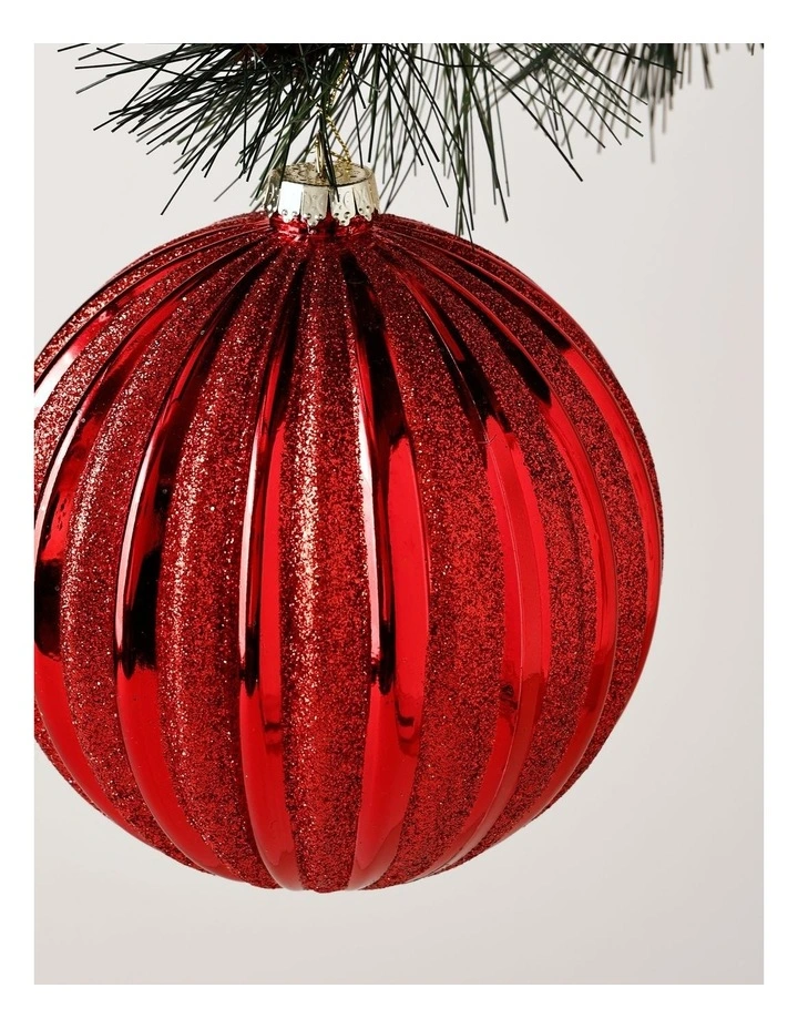 Heirloom Christmas Glitter Stripe Oversized Bauble 15cm in Red image 2