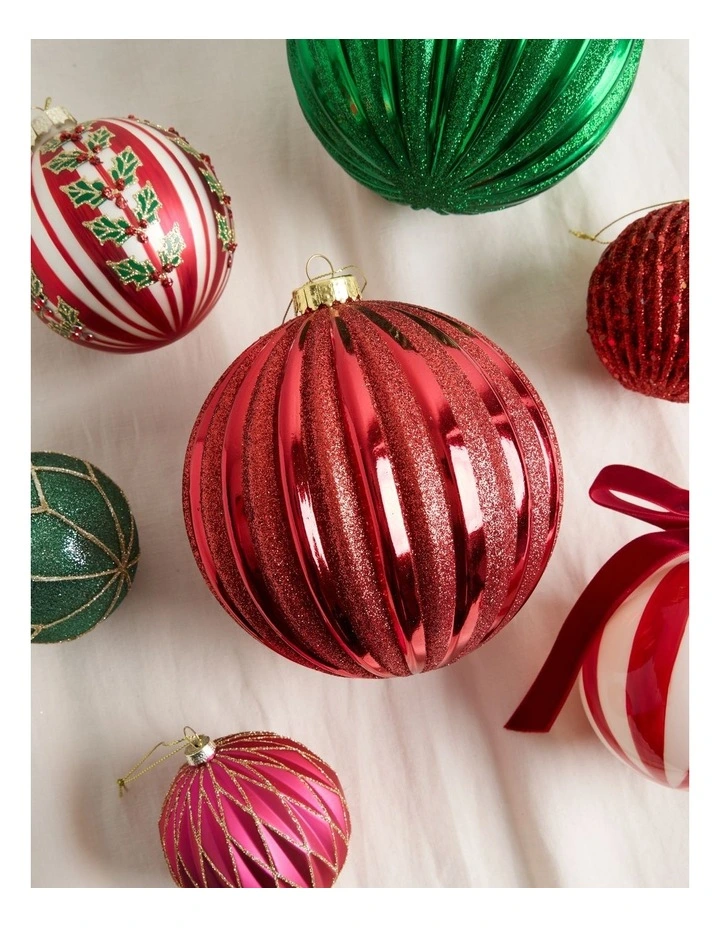 Heirloom Christmas Glitter Stripe Oversized Bauble 15cm in Red image 3