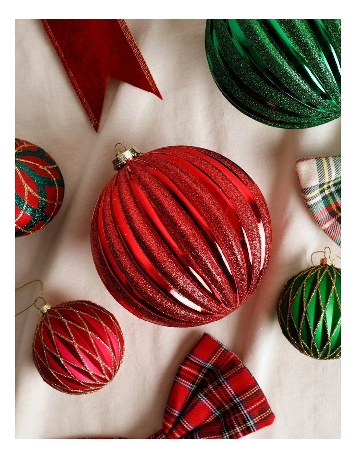 Heirloom Christmas Glitter Stripe Oversized Bauble 15cm in Red image 4
