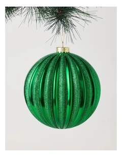 Heirloom Christmas Glitter Stripe Oversized Bauble 15cm in Green