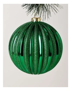 Heirloom Christmas Glitter Stripe Oversized Bauble 15cm in Green
