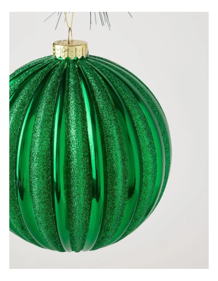 Heirloom Christmas Glitter Stripe Oversized Bauble 15cm in Green image 2
