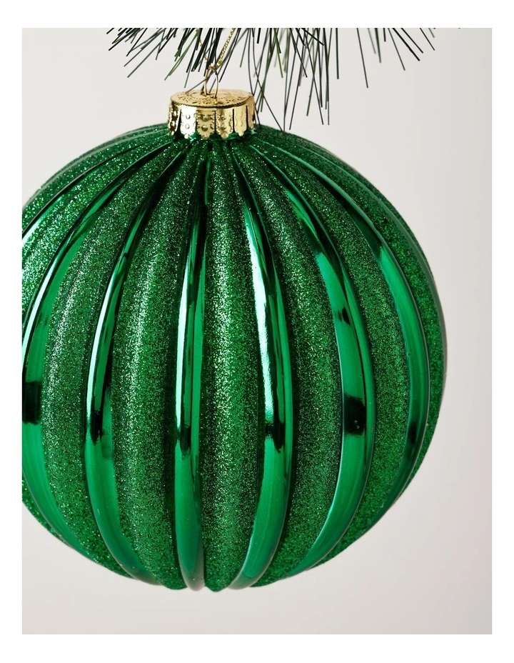 Heirloom Christmas Glitter Stripe Oversized Bauble 15cm in Green image 2