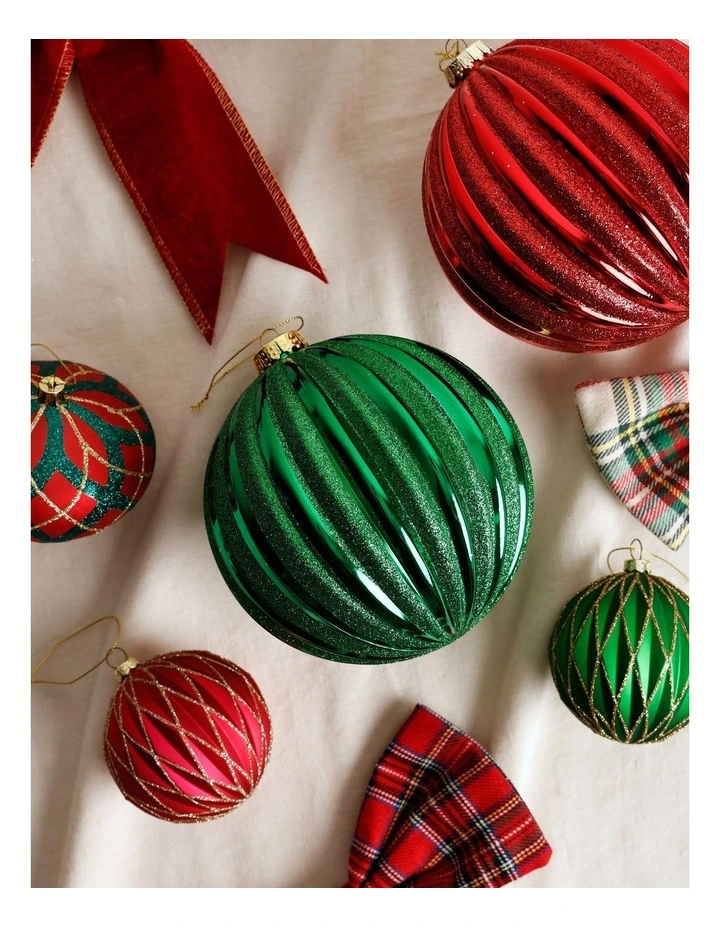 Heirloom Christmas Glitter Stripe Oversized Bauble 15cm in Green image 3
