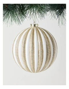 Luxe Christmas Glitter Stripe Oversized Bauble 15cm in White